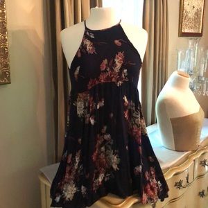 Floral mini flare halter dress